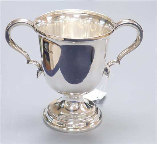 A George VI silver two handled pedestal trophy cup, Atkin Brothers, Sheffield,1937, 10 oz.